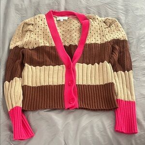 Calligraphie Pink and Brown Knit Cardigan